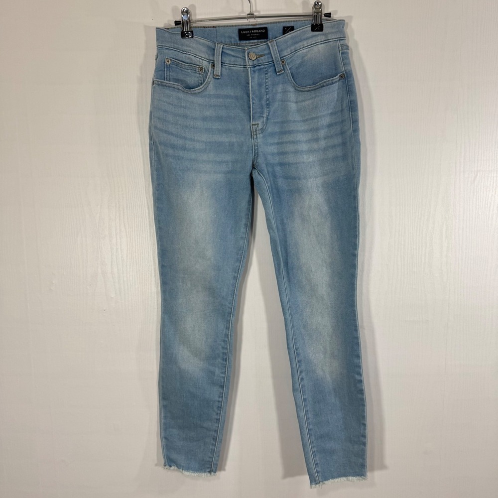 Lucky Brand Women Ankle‎ Skinny Mid Rise Jeans Size 4 Light Wash Denim Raw Hem